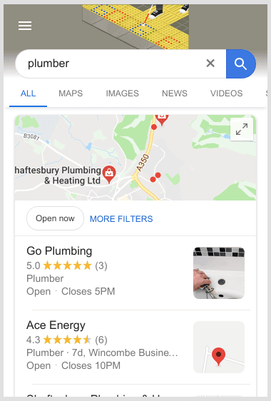 Example of local map search result